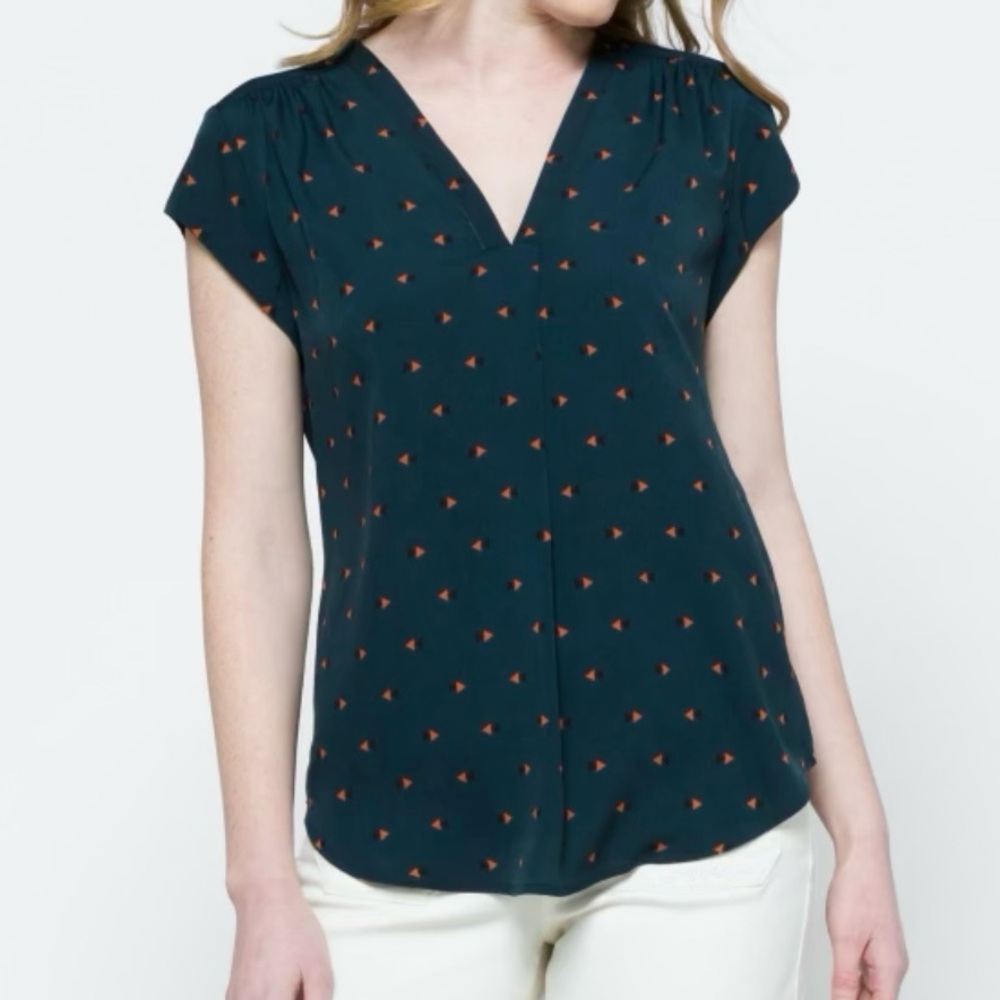 Fun 2 Fun Navy Blouse with Orange Triangles